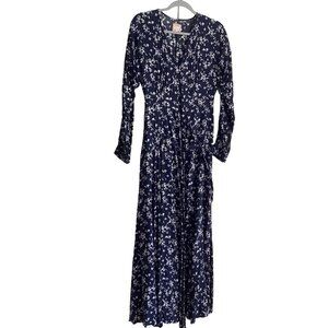 Line of Oslo wrap maxi dress Long Sleeve navy blue floral Size M boho